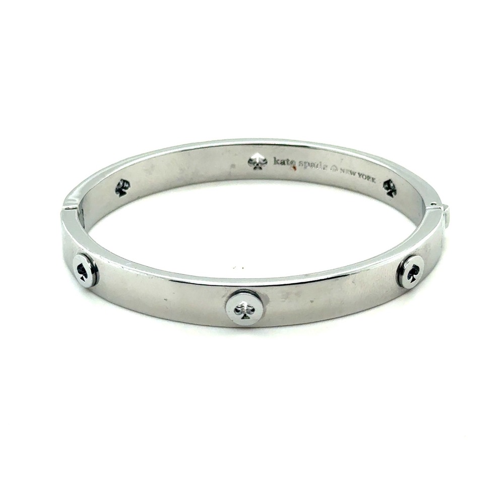 Kate Spade New York Silver Tone Spade Screw Hinged Bangle Bracelet 7Inch